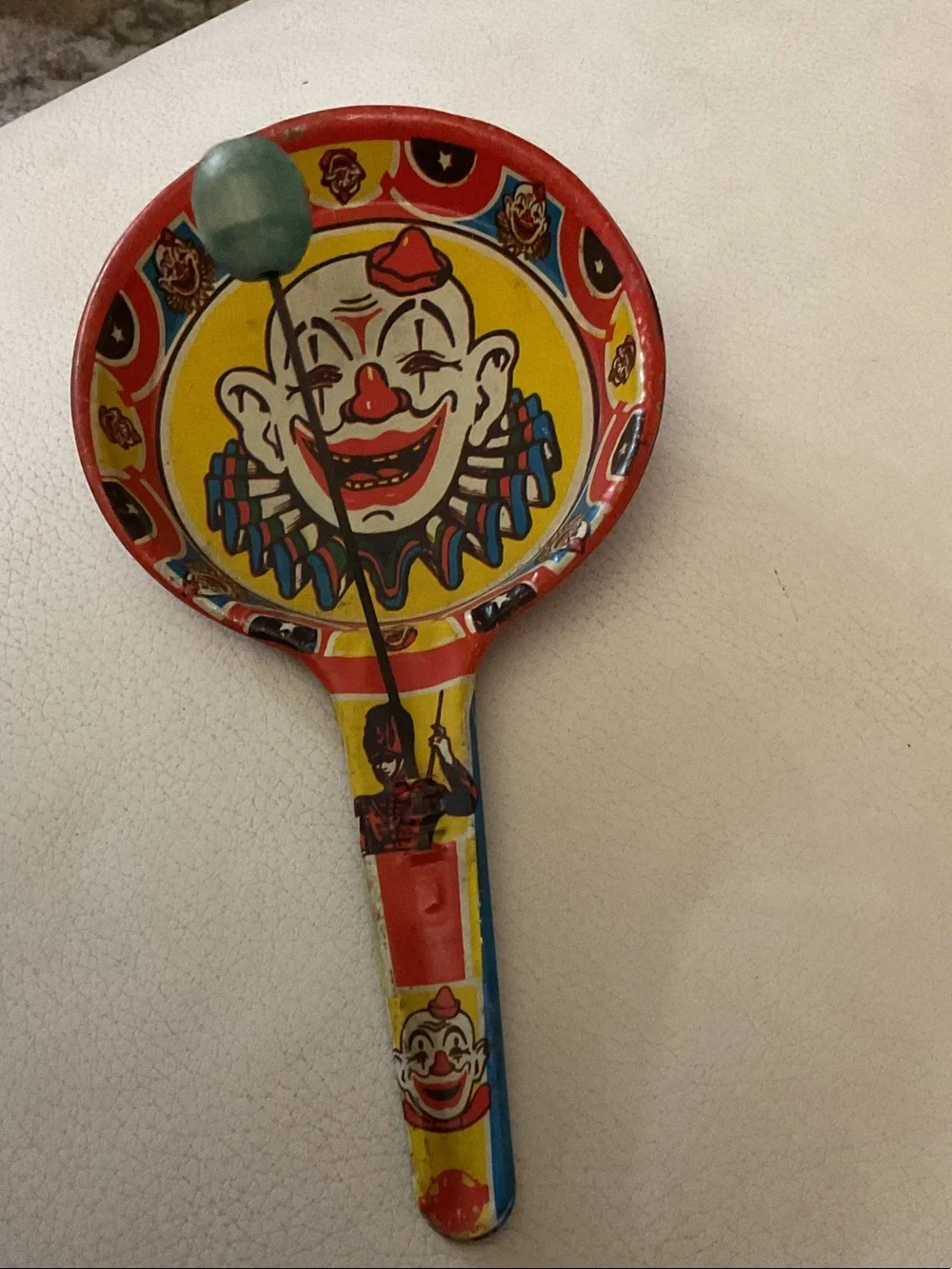 Clown Rattle Hand Toy - Red & Yellow Decorative Accent 1940’s-1950’s